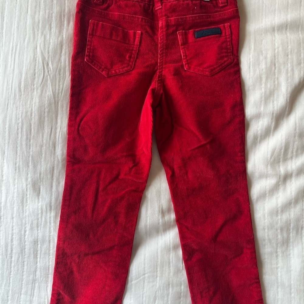 Jacadi Vibrant Red Corduroy Skinny Slim Fit Pants - Picture 3 of 5